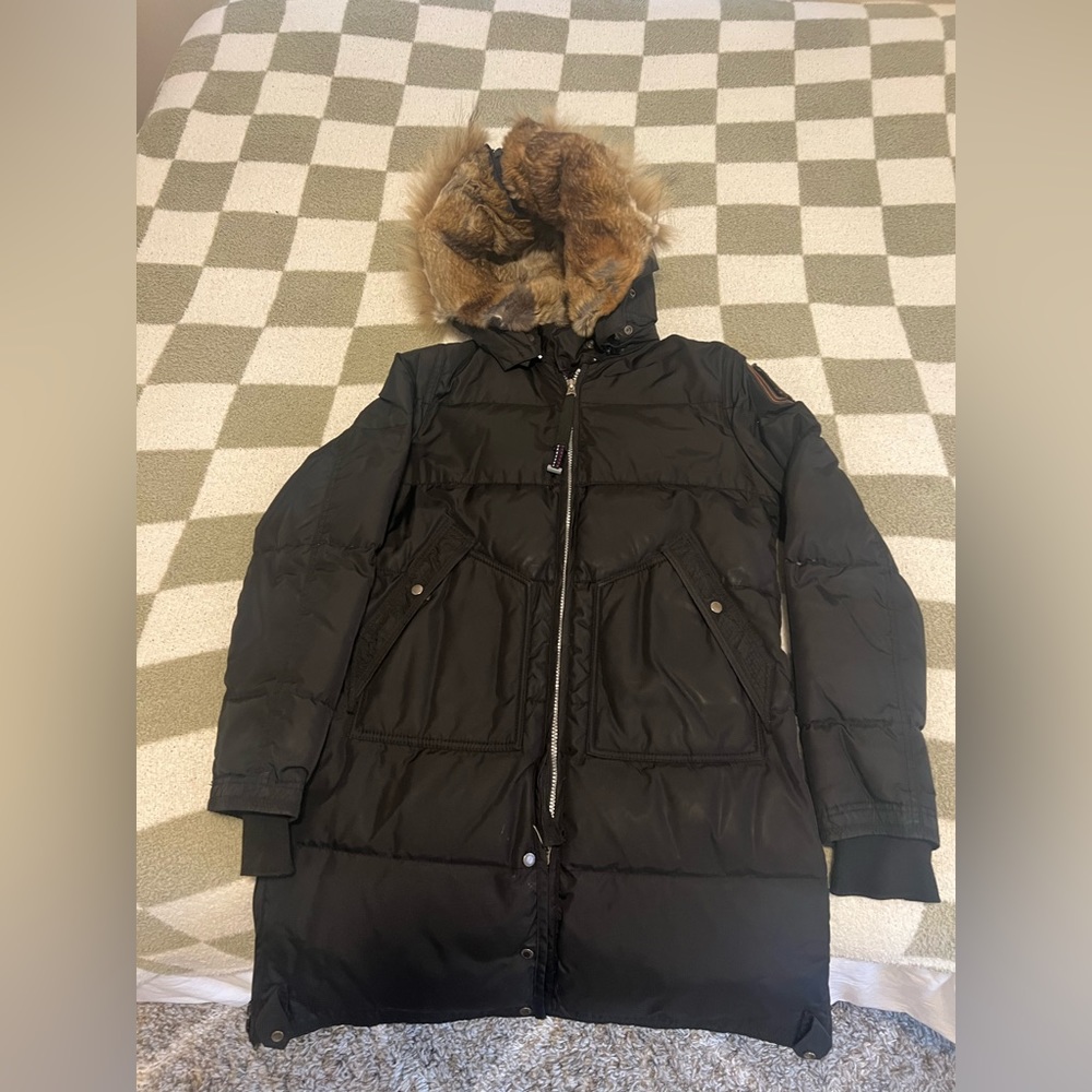 Parajumpers Black Puffer Jacket with Fur Hood